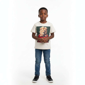 Stone Lion Digital Print T Shirt Beige Nawao.com