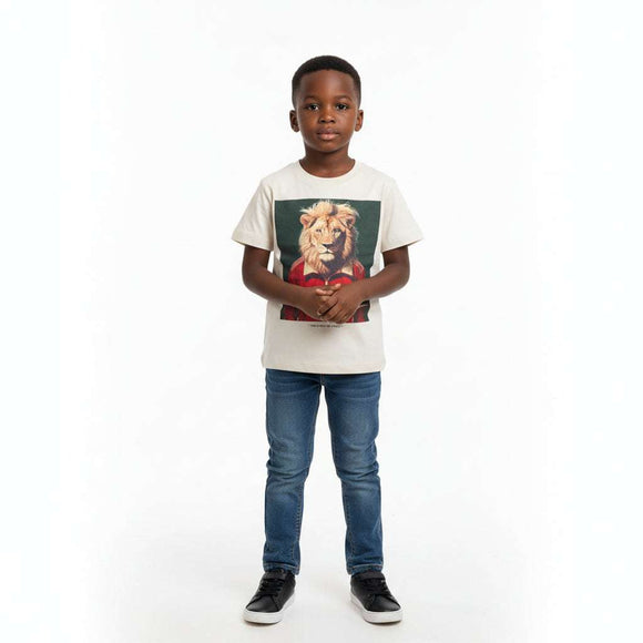 Stone Lion Digital Print T Shirt Beige Nawao.com