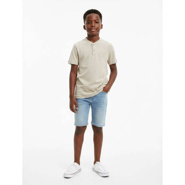 Stone Short Sleeve Popcorn Knit Henley Beige Nawao.com