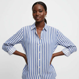 Striped Button Down Shirt  Blue Nawao.com