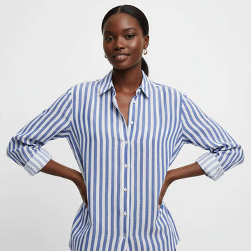 Striped Button Down Shirt  Blue Nawao.com