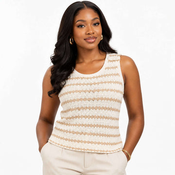 Striped Crochet Top Brown Nawao.com