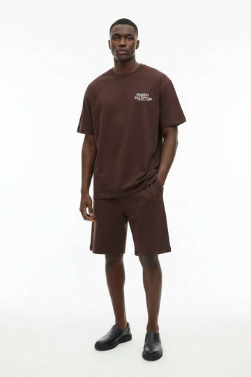 T Shirt And Pyjama Shorts Set Beige Nawao.com