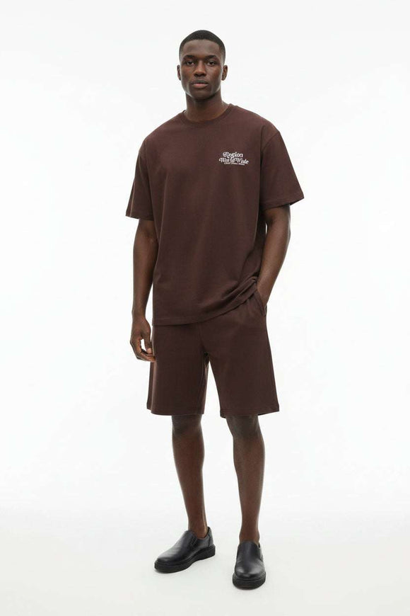 T Shirt And Pyjama Shorts Set Beige Nawao.com