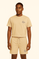 T Shirt And Pyjama Shorts Set Beige Nawao.com