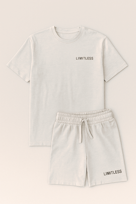T Shirt And Pyjama Shorts Set Mid Grey Nawao.com