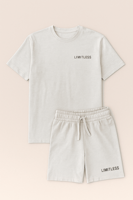 T Shirt And Pyjama Shorts Set Mid Grey Nawao.com