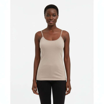 Taupe Plain Strappy Vest Nawao.com