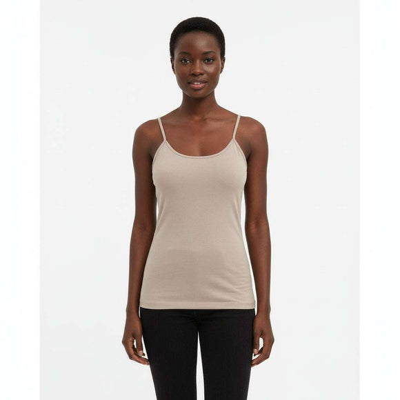 Taupe Plain Strappy Vest Nawao.com