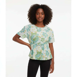 Teal Floral Pleated Peplum Top Assorted Nawao.com