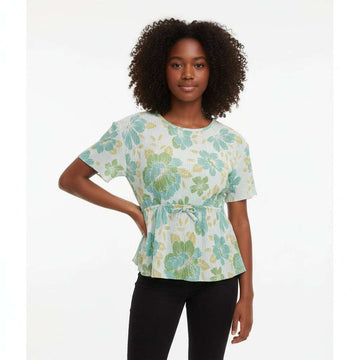 Teal Floral Pleated Peplum Top Assorted Nawao.com