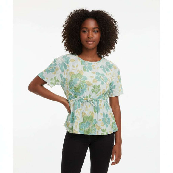 Teal Floral Pleated Peplum Top Assorted Nawao.com
