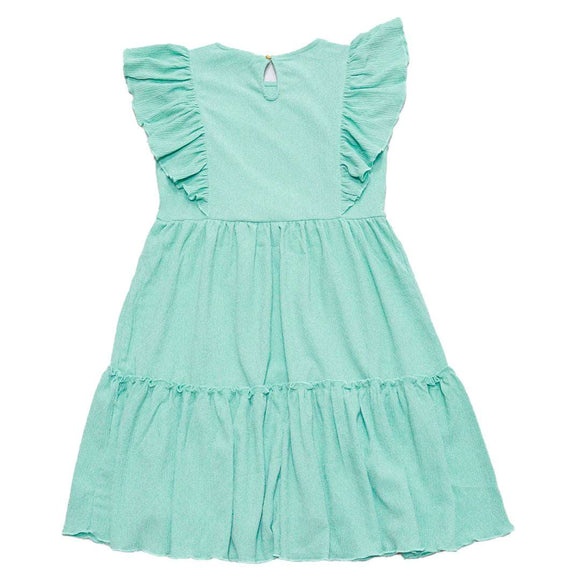 Teal Ruffled Sleeve Tiered Dress Nawao.com