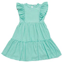 Teal Ruffled Sleeve Tiered Dress Nawao.com