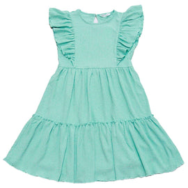 Teal Ruffled Sleeve Tiered Dress Nawao.com