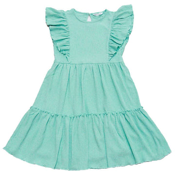 Teal Ruffled Sleeve Tiered Dress Nawao.com