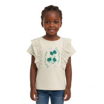 Teal Woven Frill With Applique Jersey Top Nawao.com
