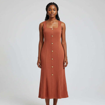 Textured Midi Dress With Front Buttons Orange Nawao.com