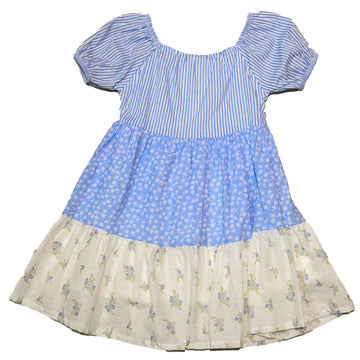 Tiererd Blue Printed Dress Nawao.com