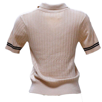 VARIGATED  CONTRAST PIPING POLO PALE PINK Nawao.com