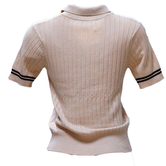 VARIGATED  CONTRAST PIPING POLO PALE PINK Nawao.com