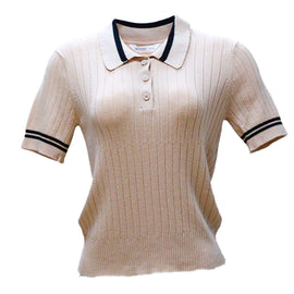 VARIGATED  CONTRAST PIPING POLO PALE PINK Nawao.com