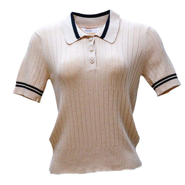 VARIGATED  CONTRAST PIPING POLO PALE PINK Nawao.com