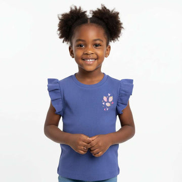Violet Fruits Placement Print Rib Frill Sleeve T Shirt Violet Nawao.com