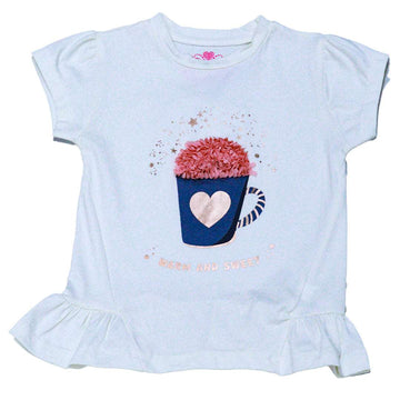 White 3D Embellishment Peplum T Nawao.com