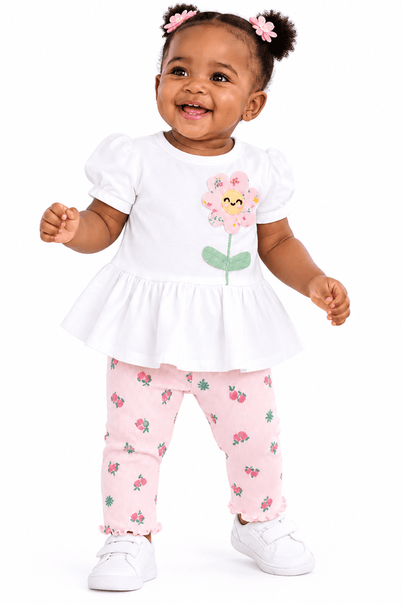 White 3D Top With Pink All Over Print Leggings Assorted Nawao.com