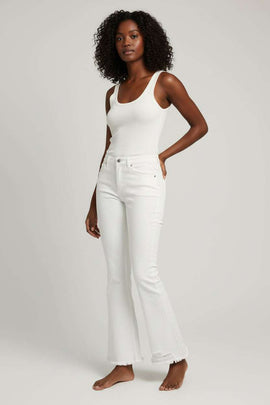 White 5 Pocket Fit And Flare Denim Nawao.com