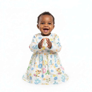 White All Over Print Full Sleeves Dress White Nawao.com