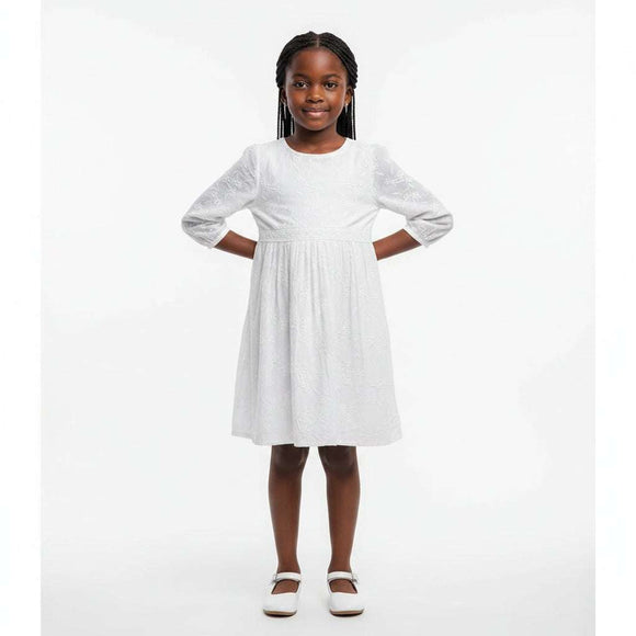 White Allover Embroidered Dress White Nawao.com
