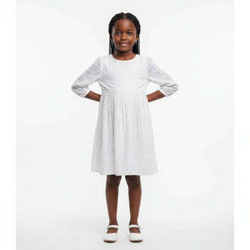 White Allover Embroidered Dress White Nawao.com