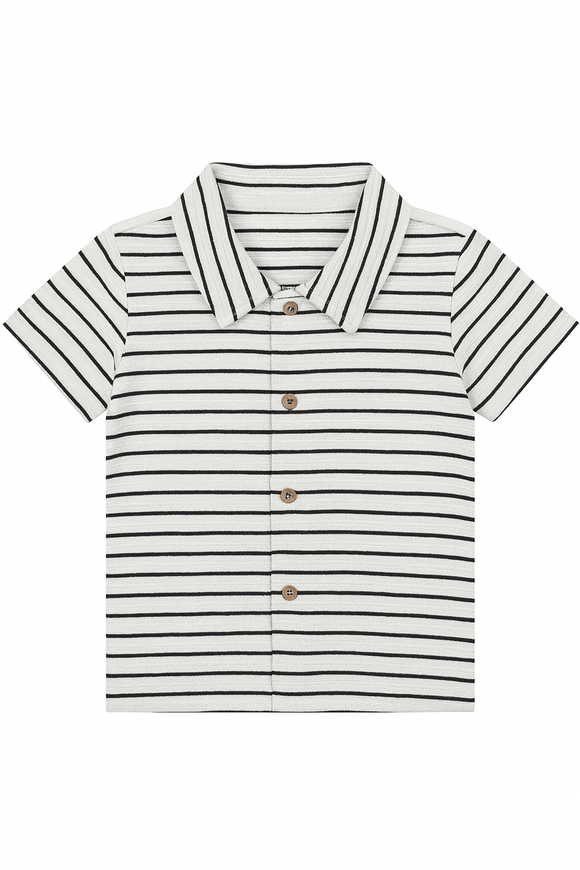 White And Navy Striped Jacquard Shirts Nawao.com