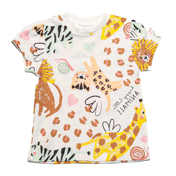 White Animals All Over Print T Shirt Nawao.com
