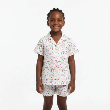 White Aop Collared Blouse   Shorts Pyjama Set White Nawao.com