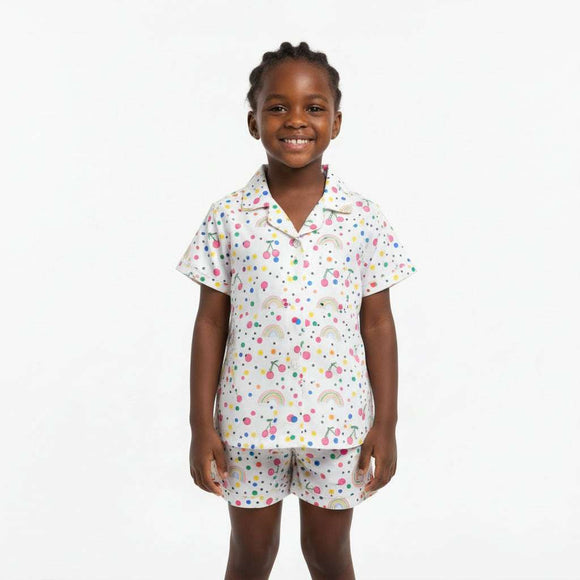 White Aop Collared Blouse   Shorts Pyjama Set White Nawao.com