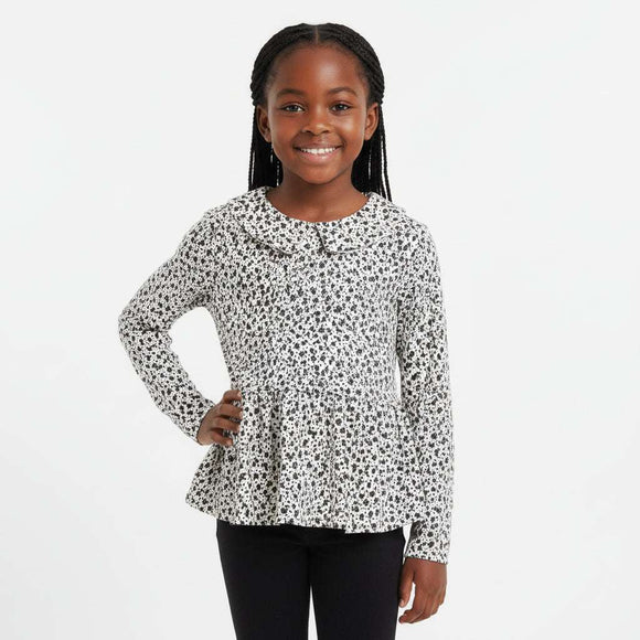 White Aop Collared Jersey Top Nawao.com