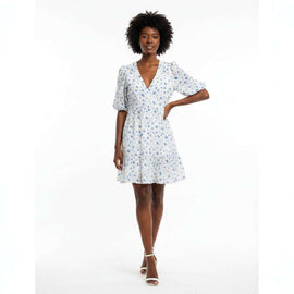 White Aop S S Dress  White Nawao.com