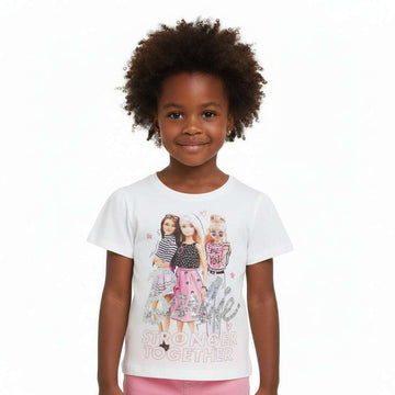 White Barbie Sequiens Placement Print T Shirt White Nawao.com