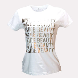 White Beauty Foil Printed T Shirt Nawao.com
