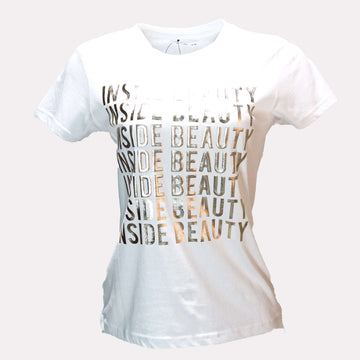 White Beauty Foil Printed T Shirt Nawao.com