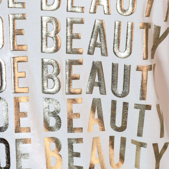 White Beauty Foil Printed T Shirt Nawao.com