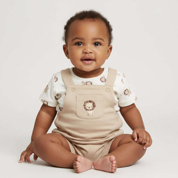 White Beige Color Newborn Boy 2Pc Romper Beige Nawao.com