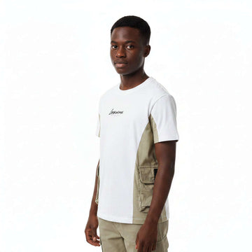 White Beige S S Cut   Sew T Shirt With Double Pocket White Nawao.com