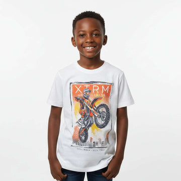White Biker Printed Short Sleeve T Shirt White Nawao.com