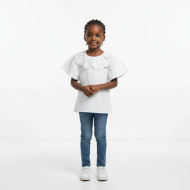 White Blouse With 3D Flower At Neck White Nawao.com