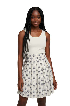 White Blue Floral Box Pleat Skirts Assorted Nawao.com