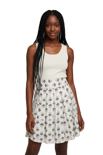White Blue Floral Box Pleat Skirts Assorted Nawao.com